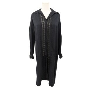 Vintage Black Lace Button Front Tunic Dress Made‎ USA Crochet Detail Long Sleeve